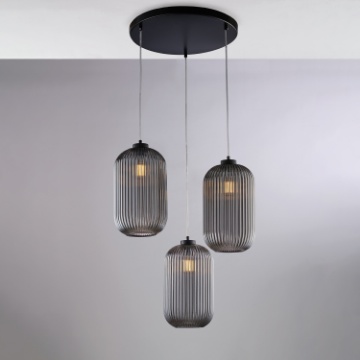 Immagine di Lampadario Soggiorno Tre Pendenti In Vetro Grigio Plisettato Krizia Be Light