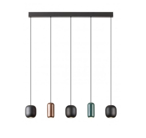 Immagine di Lampadario A Binario Per Tavolo 5 Pendenti Metallo Opaco Led GU10 Boom Smarter