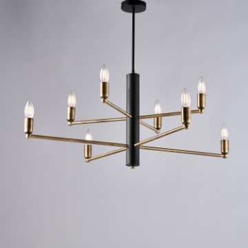 Immagine di Lampadario con Bracci Nero e Ottone Isak 8 Luci Be Light