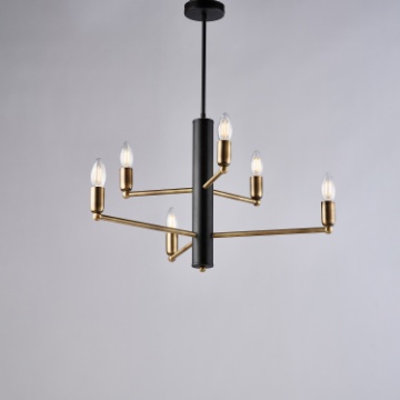 Immagine di Lampadario 6 Bracci Nero e Ottone Isak Be Light