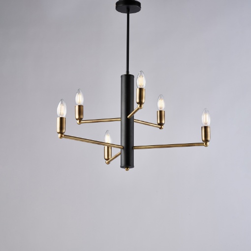Immagine di Lampadario 6 Bracci Nero e Ottone Isak Be Light