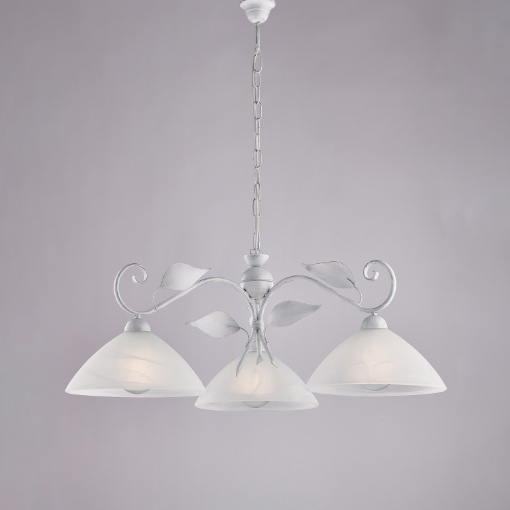 Immagine di Lampadario Stile Classico Ferro Battuto Bianco Foglia Argento Esse 3xE27 Be Light