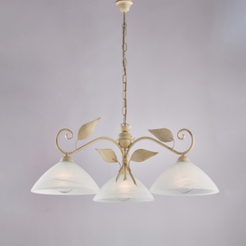 Immagine di Lampadario Rustico 3 Luci Ferro Battuto Avorio e Oro Esse Be Light