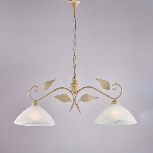 Immagine di Lampadario Bilanciere Classico Ferro Battuto Avorio Decoro Oro Esse 2xE27 Be Light