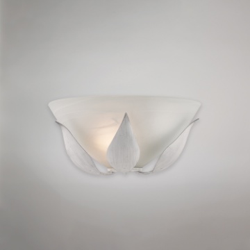 Immagine di Applique Ferro Battuto Bianco Argento Mezzaluna Vetro Esse Be Light