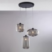 Immagine di Lampadario Soggiorno Tre Bocce Vetro Rigato Fume Glamour Be Light
