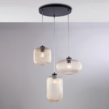 Immagine di Lampadario Soggiorno Pendenti Vetro Rigato Ambra Glamour Be Light