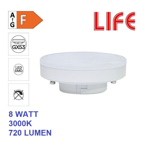 Immagine di Lampadina Led Gx53 8W 3000k 720Lm Ottica 110° Luce Calda Life