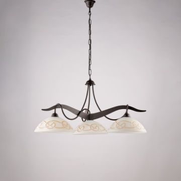 Immagine di Lampadario Bilbao Ferro Ruggine Tre Coppe Vetro Bianco Ambra Be Light