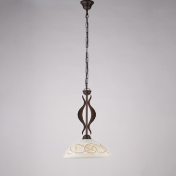 Immagine di Sospensione Rustica Nero Ruggine Coppa Vetro Decoro Ambra Bilbao Be Light