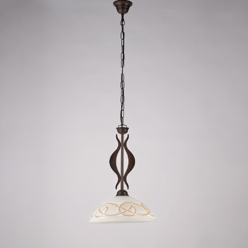 Immagine di Sospensione Rustica Nero Ruggine Coppa Vetro Decoro Ambra Bilbao Be Light