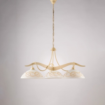 Immagine di Lampadario Ferro Battuto Avorio Tre Vetri Bianco Ambra Bilbao Be Light