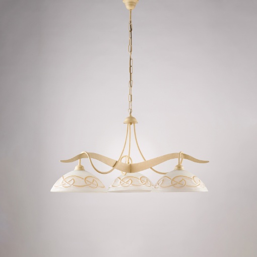 Immagine di Lampadario Ferro Battuto Avorio Tre Vetri Bianco Ambra Bilbao Be Light