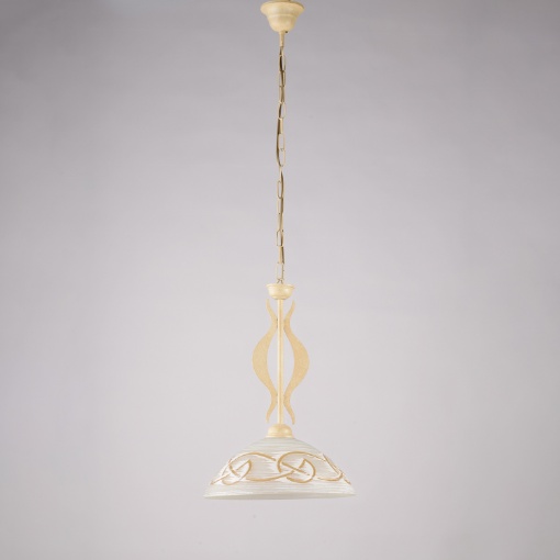 Immagine di Sospensione Classica Avorio Coppa Vetro Decoro Ambra Bilbao Be Light