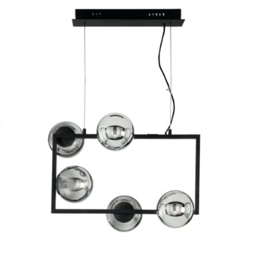 Immagine di Lampadario Rettangolare Nero Con Sfere Fume Per Soggiorno Monile Ondaluce