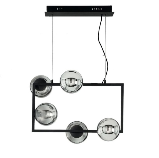 Immagine di Lampadario Rettangolare Nero Con Sfere Fume Per Soggiorno Monile Ondaluce