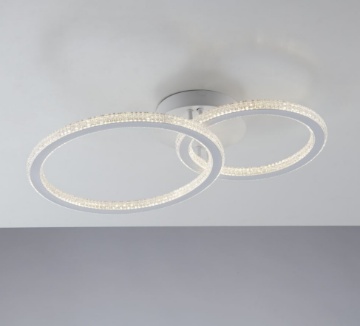 Immagine di Plafoniera Led Bianca Moderna Due Cerchi Luminosi Effetto Diamante Bryant Fan