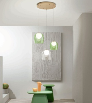 Immagine di Lampadario Rotondo Sfere Bianche Led 25w 3000k Con Vetri Colorati Santos Ondaluce
