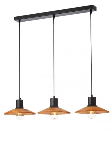 Immagine di Lampadario A Binario Per Tavolo Industrial Metallo Nero e Legno 3 Luci E27 Fresno Smarter