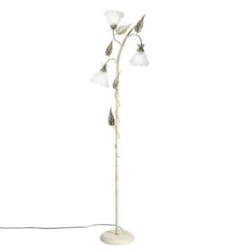 Immagine di Piantana Classica Foglie Ferro Avorio 3 Luci Vetro Bianco Isotta Fan