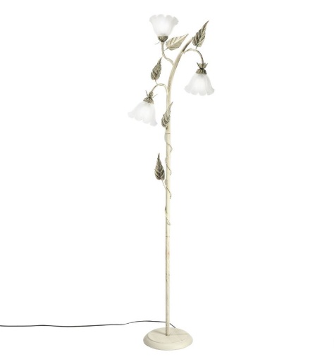 Immagine di Piantana Classica Foglie Ferro Avorio 3 Luci Vetro Bianco Isotta Fan