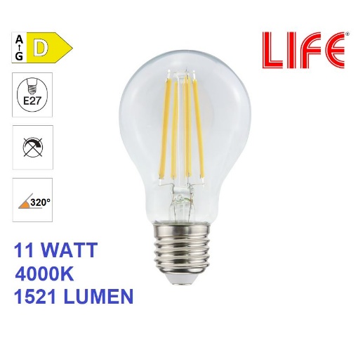 Immagine di Lampadina LED E27 Goccia Vetro 11W 4000K Luce Naturale Life