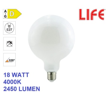 Immagine di Lampadina LED Globo Milky G125 E27 18W 4000K Luce Naturale Life Electronics
