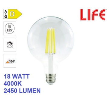 Immagine di Lampadina LED Globo G125 Vetro Trasparente E27 18W 4000K Luce Naturale Life