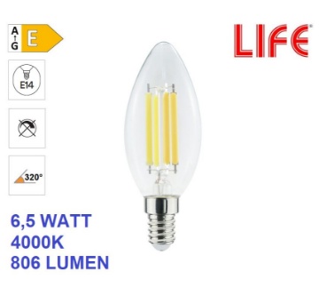 Immagine di Lampadina LED Candela C35 E14 6.5W 4000K Luce Naturale Life Electronics