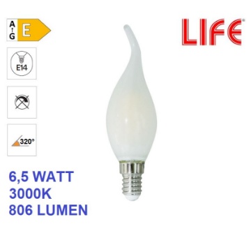 Immagine di Lampadina Milky LED Fiamma Vetro E14 6.5W 3000K Luce Calda Life Electronics