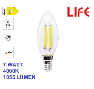Immagine di Lampadina LED Candela C35 E14 7W 1055 Lumen 4000K Luce Naturale Life Electronics 