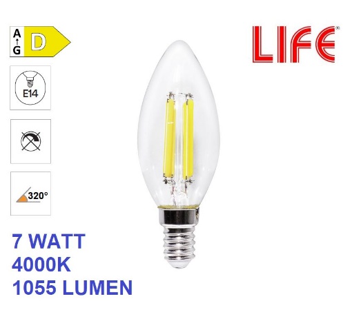 Immagine di Lampadina LED Candela C35 E14 7W 1055 Lumen 4000K Luce Naturale Life Electronics 