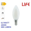 Immagine di Lampadina LED Candela C35 Vetro Milky E14 6.5W 4000K Luce Naturale Life