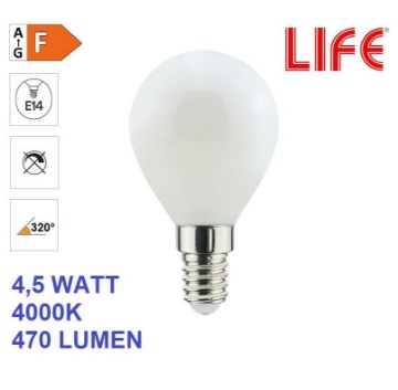 Immagine di Lampadina LED Vetro Bianco Milky E14 4.5W 4000K Luce Naturale Life Electronics
