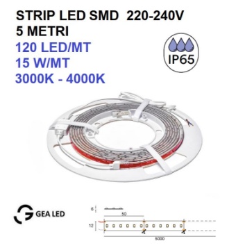 Immagine di Strip Led 220-240V Da Esterno Flessibile 5 Metri 15W/m Dimmerabile IP65 GST190 Gea Led