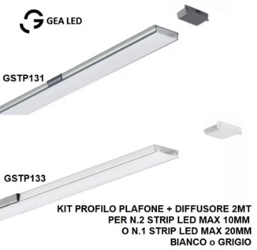 Immagine di Profilo Plafone Alluminio 2 Metri Per Strip Led max 20mm GSTP131 GSTP133 Gea Led