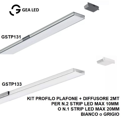 Immagine di Profilo Plafone Alluminio 2 Metri Per Strip Led max 20mm GSTP131 GSTP133 Gea Led