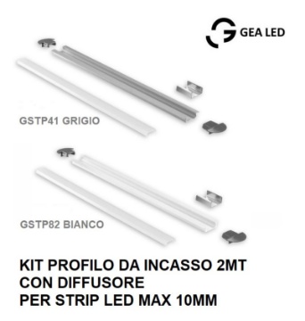 Immagine di Profilo In Alluminio Da Incasso 2 Metri Per Strip Led 10mm GSTP41 GSTP82
