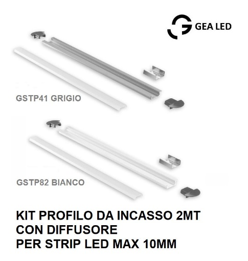 Immagine di Profilo In Alluminio Da Incasso 2 Metri Per Strip Led 10mm GSTP41 GSTP82