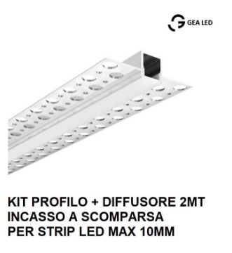 Immagine di Profilo Da Incasso 2Mt Grigio Per Strip Led max 10mm GSTP140 Gea Led
