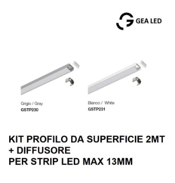 Immagine di Profilo Da Superficie 2Mt Per Strip Led max 13mm GSTP230 GSTP231 Gea