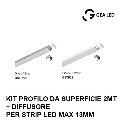 Immagine di Profilo Da Superficie 2Mt Per Strip Led max 13mm GSTP230 GSTP231 Gea