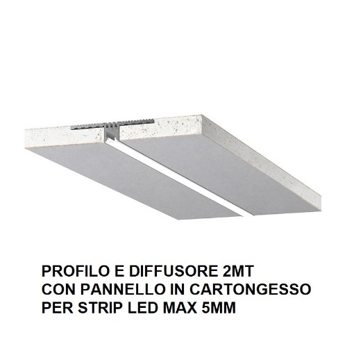 Immagine di Kit Profilo E Diffusore 2mt Per Strip Led 5mm Con Pannello Cartongesso Da Incasso Carrara Gea
