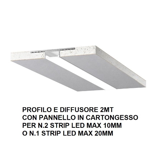 Immagine di Profilo 2mt Incasso Per Strip Led max 20mm Pannello Cartongesso Carrara G Gea Led