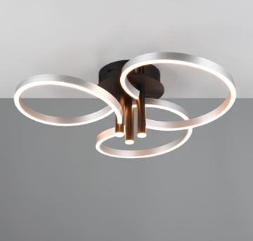 Immagine di Plafoniera Led Design Anelli Intrecciati Grigio Nero 43W CCT Switch Dimmer Caruso Trio