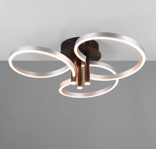 Immagine di Plafoniera Led Design Anelli Intrecciati Grigio Nero 43W CCT Switch Dimmer Caruso Trio