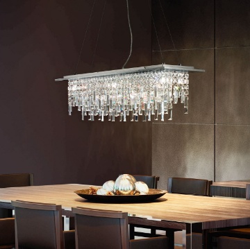 Immagine di Lampadario Cristallo Rettangolare Cromo Per Sala Da Pranzo Frangia Affralux