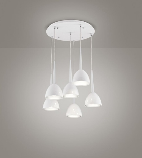 Immagine di Lampadario Per Soggiorno Moderno Bianco 6 Pendenti Cono Bell Affralux
