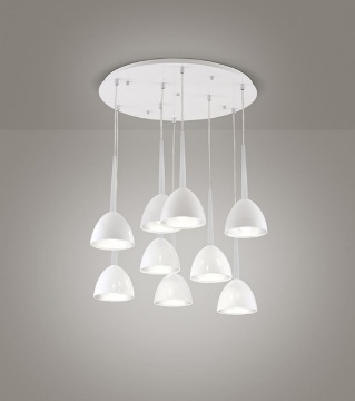 Immagine di Lampadario Cascata Pendenti Cono Bianco Moderno 9 Luci E27 Per Salone Bell Affralux