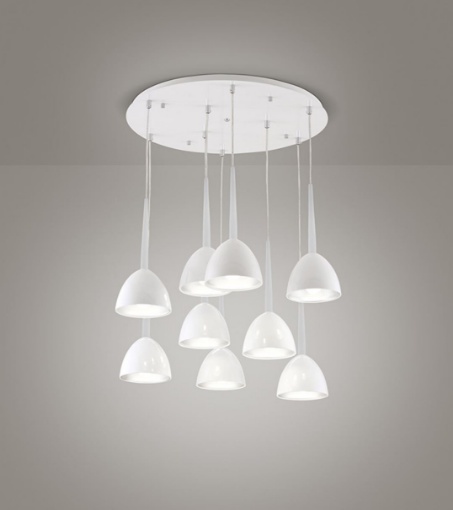 Immagine di Lampadario Cascata Pendenti Cono Bianco Moderno 9 Luci E27 Per Salone Bell Affralux